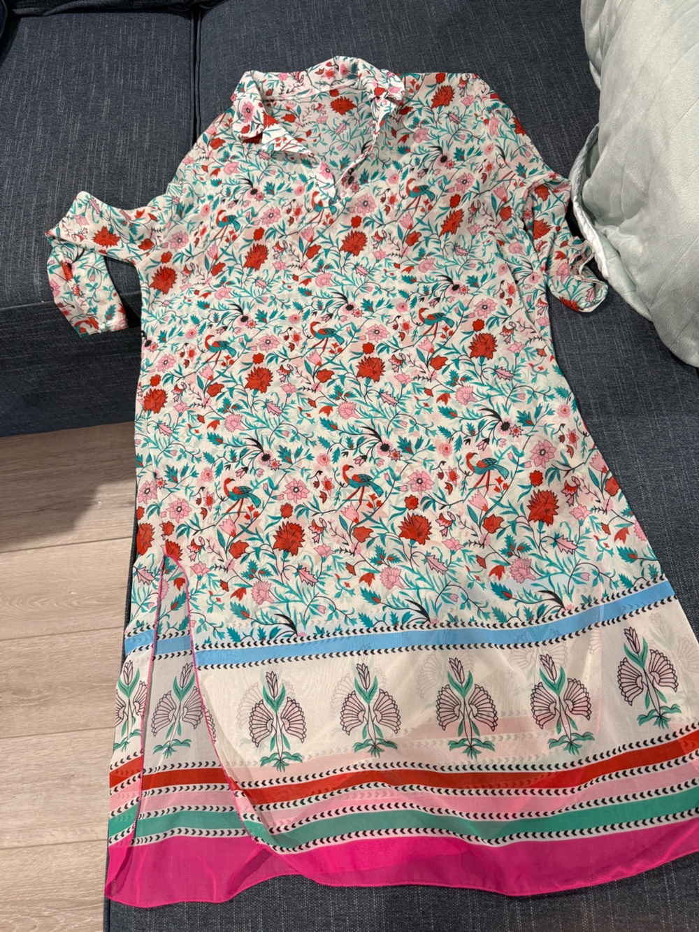 Floral Print Lightweight Women's swim coverup in White with Red & Teal